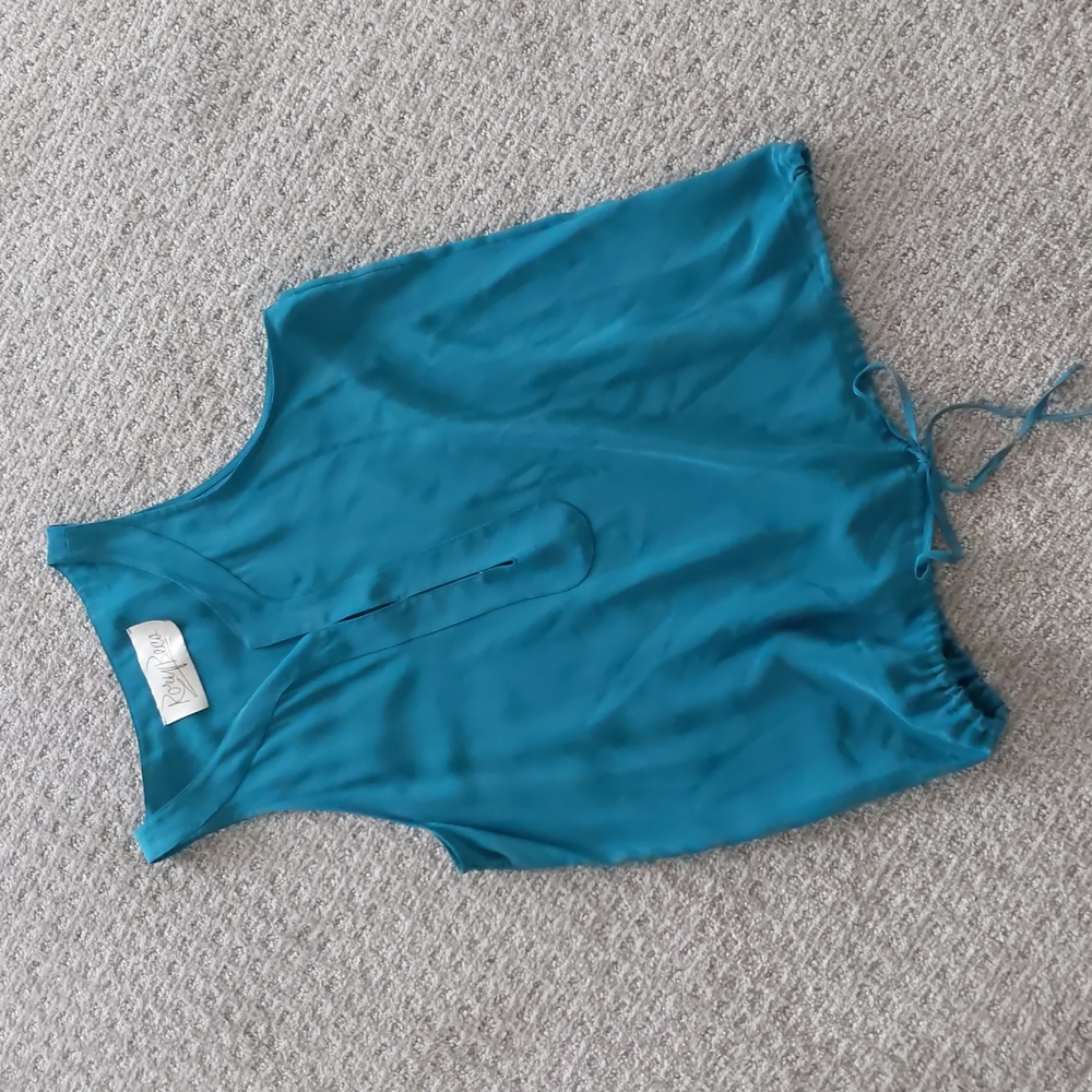 NWOT! STUNNING Rory Beca 100% Silk Teal Sleeveless Top w/Drawstring, Size S